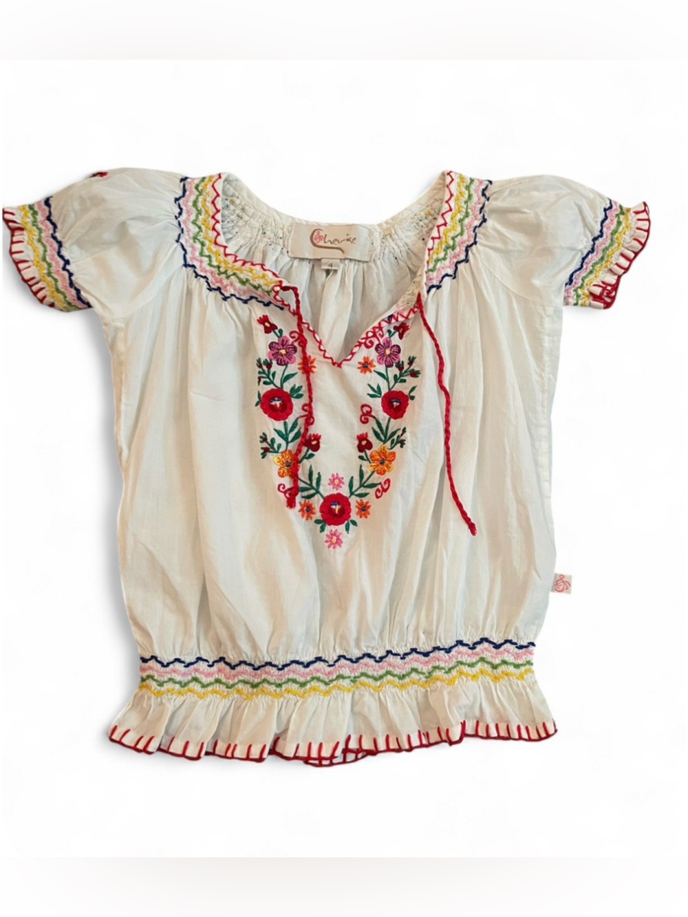 Cherke Embroidered Peasant Blouse Girls Size 4